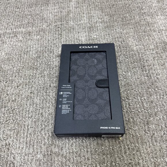 Coach Folio Phone Case Black iPhone 15 Pro Max New - Picture 1 of 9